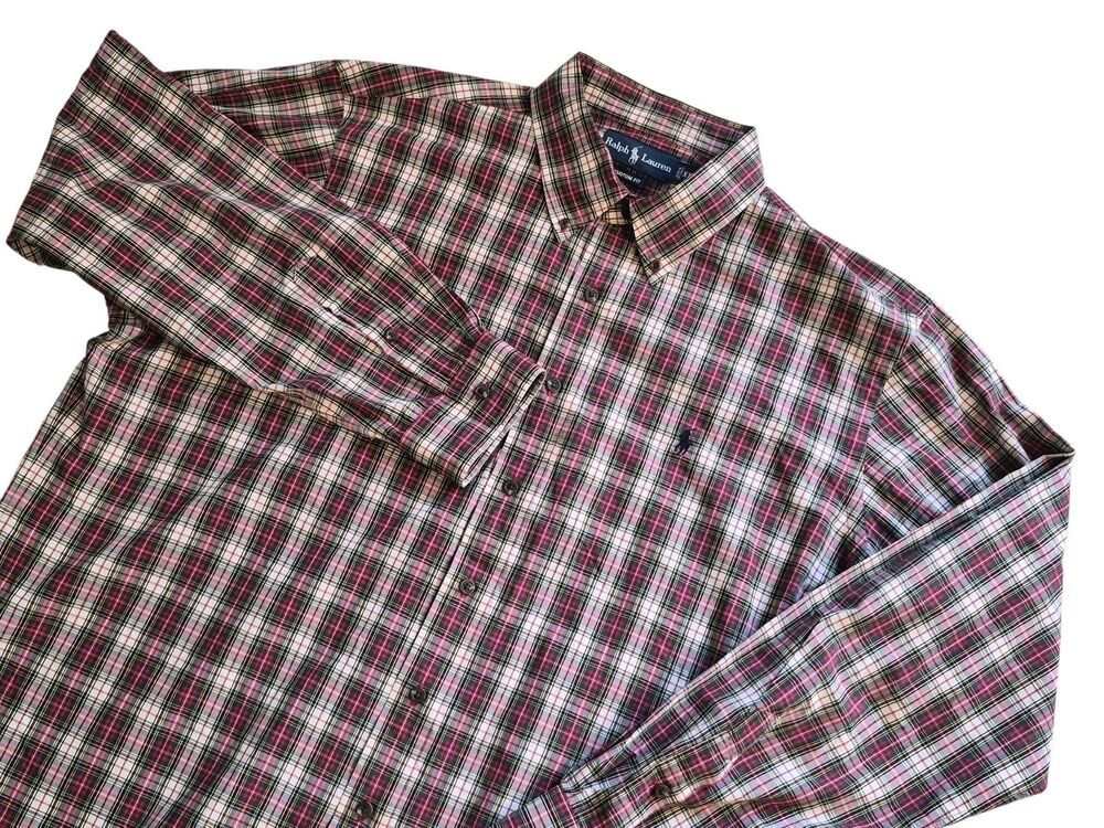 Ralph Lauren Custom Fit Shirt Mens Size XXL Red Plaid Preppy Classic Casual